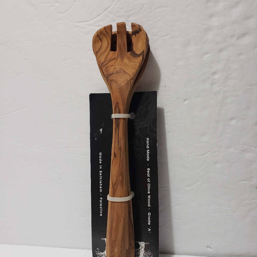 NEW! HANDMADE Set Of 2 Real Of Olive Wood Salad Serving